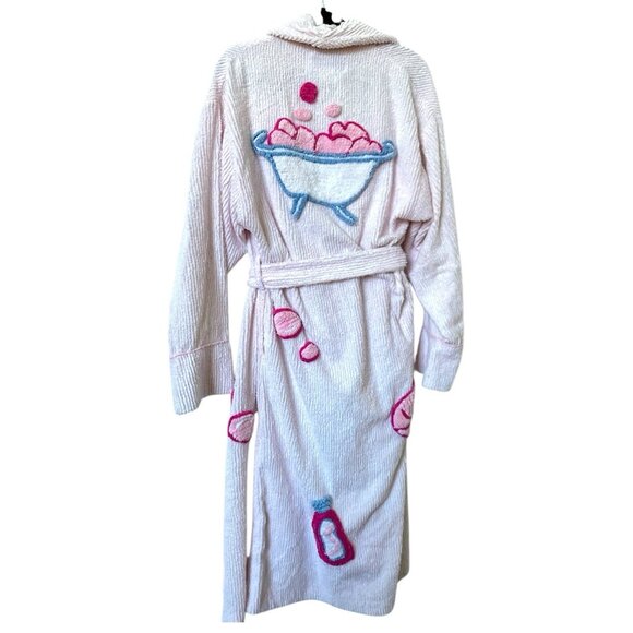 Vintage 90s Canyon Group Robe Womens M Heart Bubble Bath Pink Chenille Damze Co - Picture 1 of 13